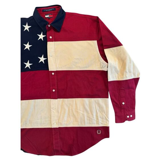 Tommy Hilfiger Flag Shirt Mens L USA Patriotic Button Down Stars Stripes Vintage - Picture 5 of 6
